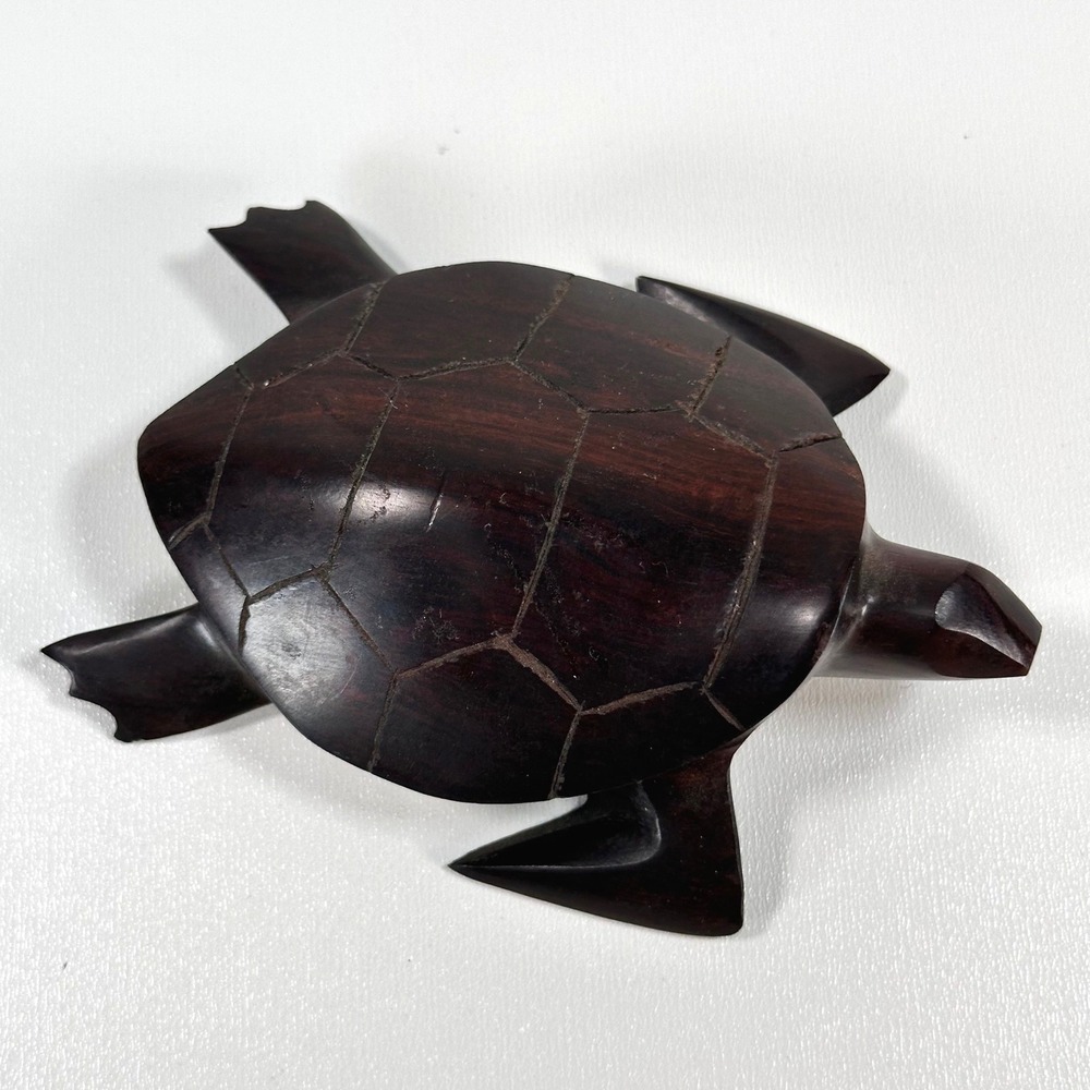 Vintage Hand Carved Sea Turtle Ironwood Figurine 4" Wooden Paperweight Hawaii